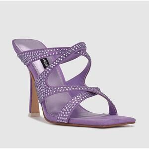 New ~ Nine West ~ ADYSON Embellished Square Toe Heeled Sandals Size 8.5 M